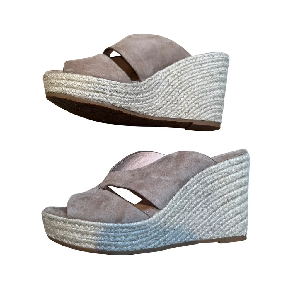 Kate‎ Spade Tropez Suede Espadrille Wedge Sandals Taupe Size 8.5